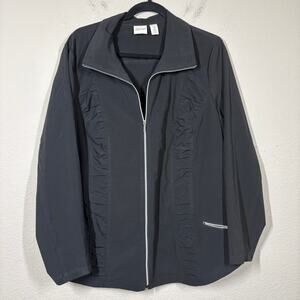 Zenergy by Chico's Womens 3/XL Ruched Full Zip Jacket Black Zipped Pockets